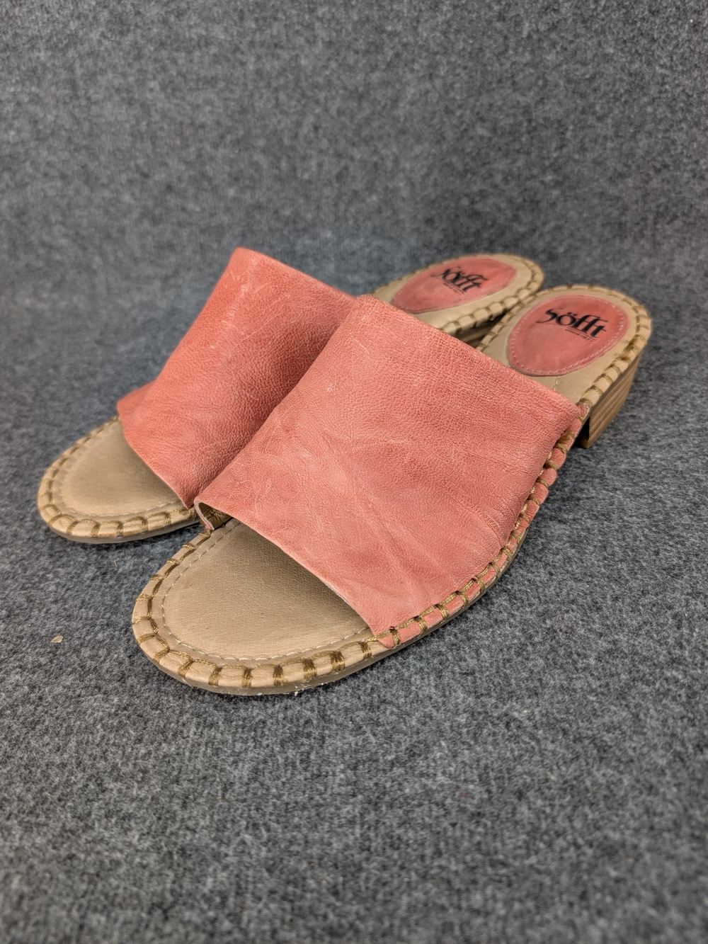 Sofft Coral-Peach Nalanie Leather Slide Sandals